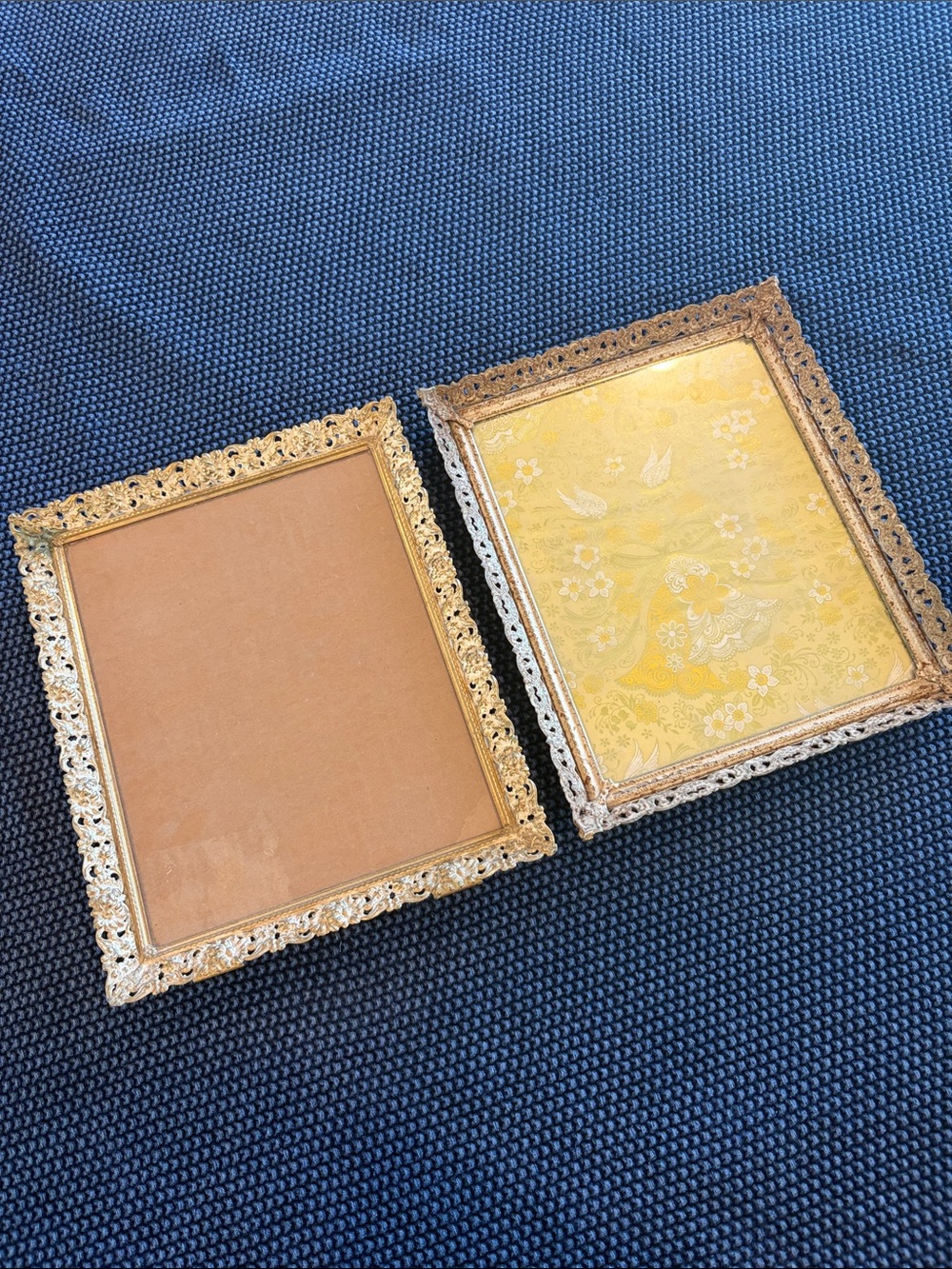 2 vintage Victorian Ornate filigree Gold Photo Frame or tray - 9” by 11”